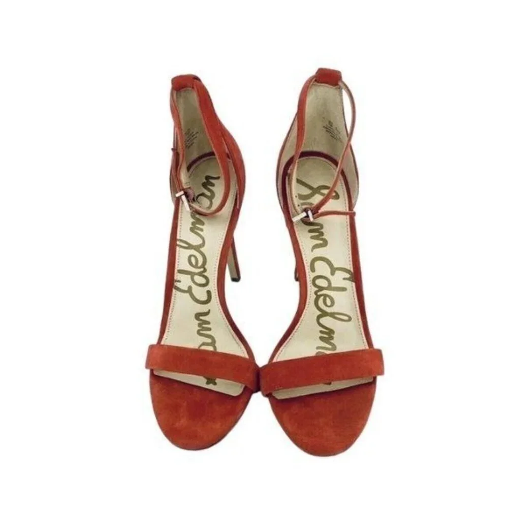 Sam Edelman Heels Orange Suede Leather Ankle Strap Stiletto Sandals SZ 7​​​